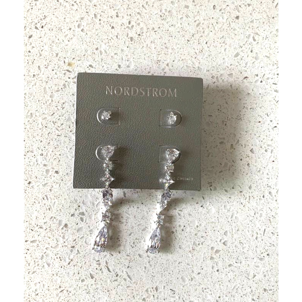 NORDSTROM. Cubic Zirconia Linear Earrings & Stud Set Sterling Silver - Picture 1 of 3